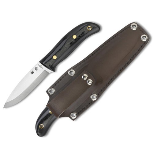 Spyderco Bushcraft G-10 PlainEdge Knife with Leather Sheath